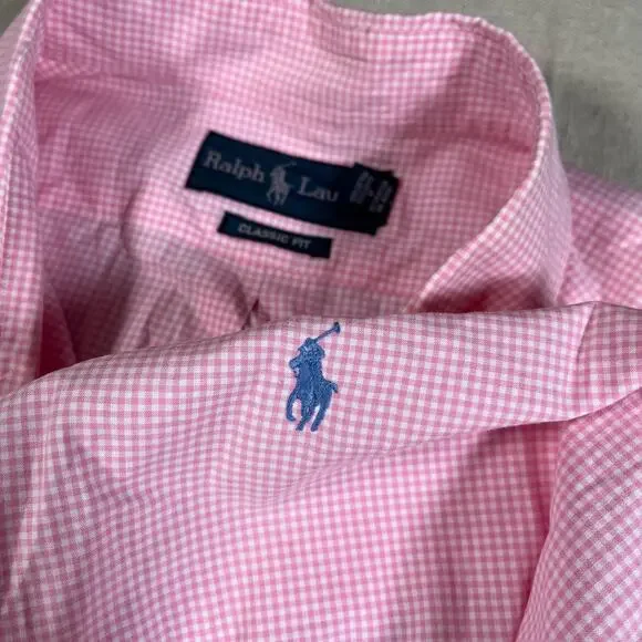 Y2K Polo Ralph Lauren Mens XL Long Sleeve Pink Checkered Button Down - Picture 1 of 7